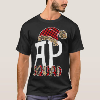 AP Squad Santa Hat Buffalo Plaid Leopard Funny  T-Shirt