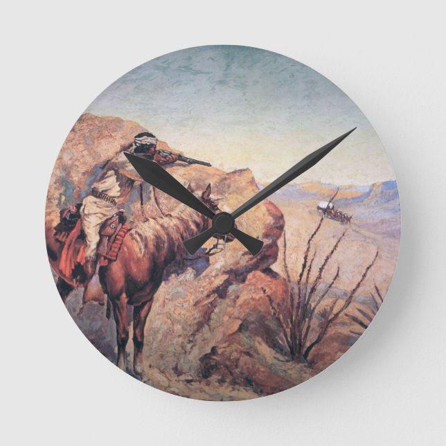 Apache Ambush (oil on canvas) Round Clock (Front)