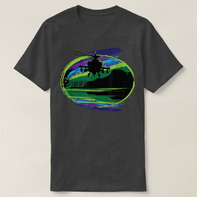 Apache Helicopter Aurora Borealis Night Vision Ret T-Shirt (Design Front)