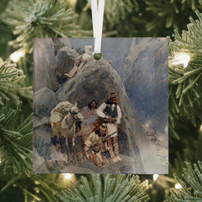 Apache Indians in Mountains, Native American Henry Glass Tree Decoration (Insitu)