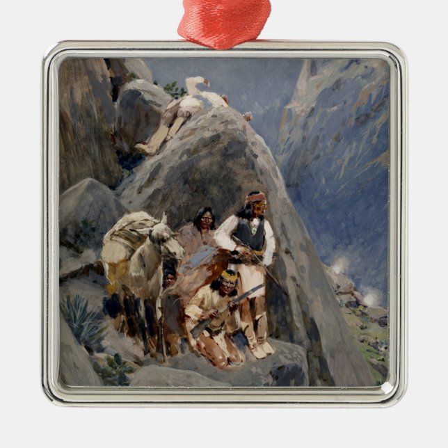 Apache Indians in Mountains, Native American Henry Metal Ornament (Front)