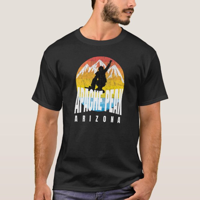 Apache Peak Snowboarder 70s 80s era Apache Peak AZ T-Shirt (Front)