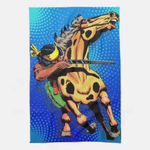 Apache Trail #1, Native American on Horseback Tea Towel