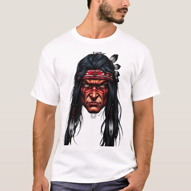 Apache Warrior Face Illustration T-Shirt (Front)
