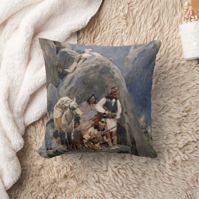 Apache Warriors: Ambush on American Cavalry Cushion (Blanket)