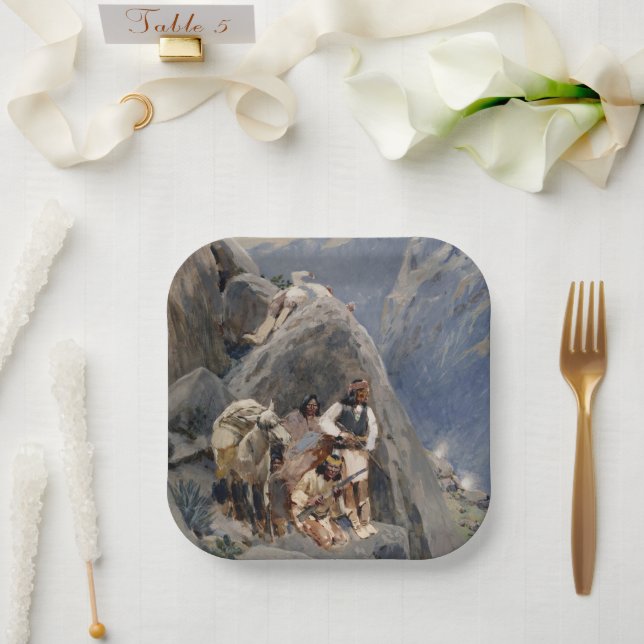 Apache Warriors: Ambush on American Cavalry Paper Plate (Wedding)