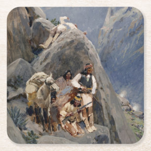 Apache Warriors: Ambush on American Cavalry Square Paper Coaster