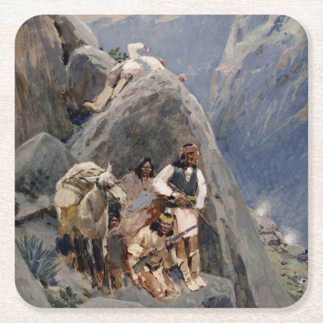Apache Warriors: Ambush on American Cavalry Square Paper Coaster (Front)