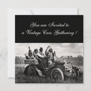 APACHES AND GERONIMO DRIVING A MOTOR CAR,champagne Invitation