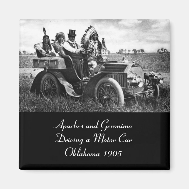 APACHES AND GERONIMO DRIVING A MOTOR CAR MAGNET (Front)