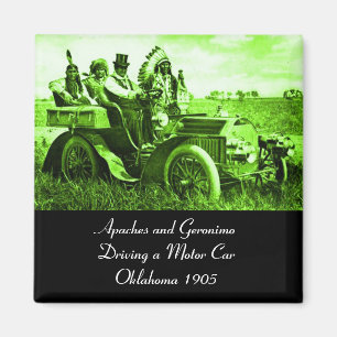 APACHES AND GERONIMO DRIVING A MOTOR CAR MAGNET