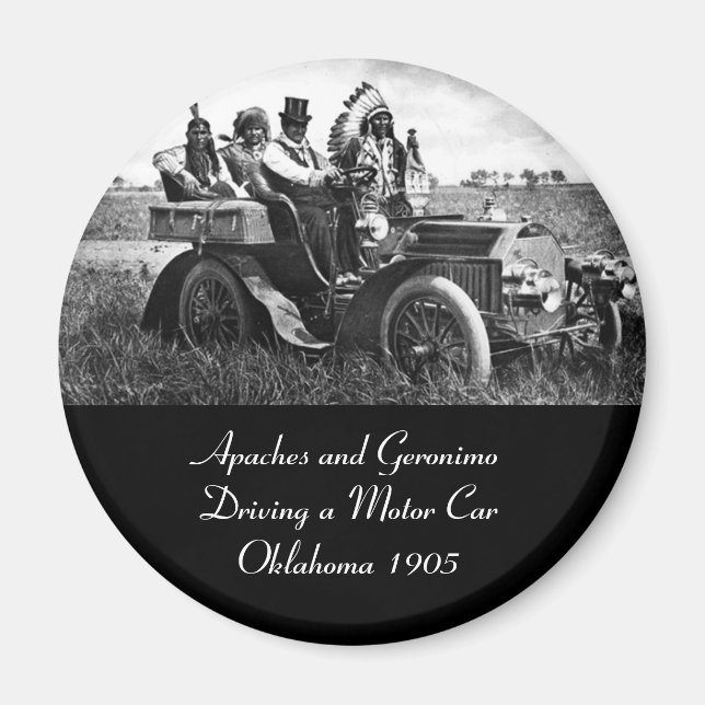 APACHES AND GERONIMO DRIVING A MOTOR CAR MAGNET (Front)