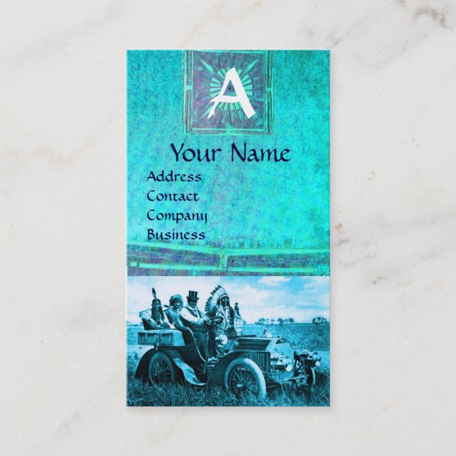 APACHES AND GERONIMO DRIVING A MOTOR CAR, Monogram Business Card (Front)