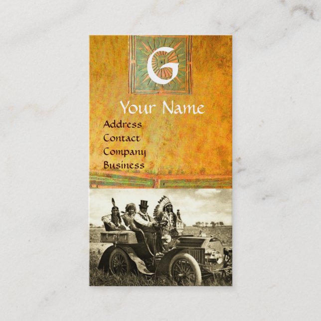 APACHES AND GERONIMO DRIVING A MOTOR CAR, Monogram Business Card (Front)