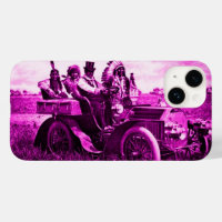 APACHES AND GERONIMO DRIVING A MOTOR CAR Pink