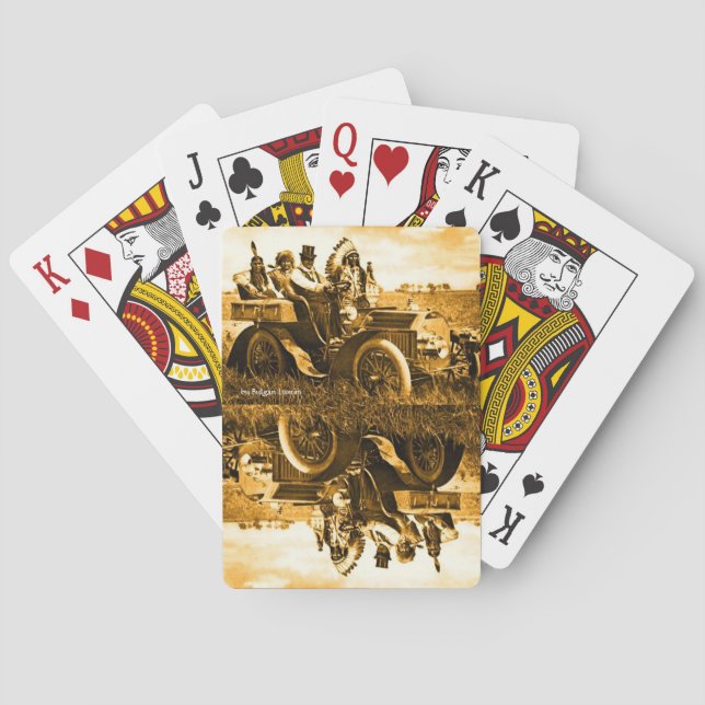 APACHES AND GERONIMO DRIVING A MOTOR CAR PLAYING CARDS (Back)