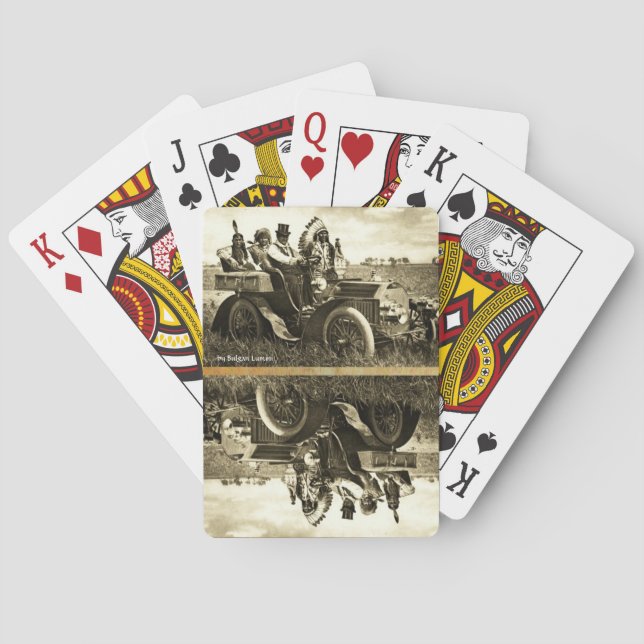 APACHES AND GERONIMO DRIVING A MOTOR CAR PLAYING CARDS (Back)