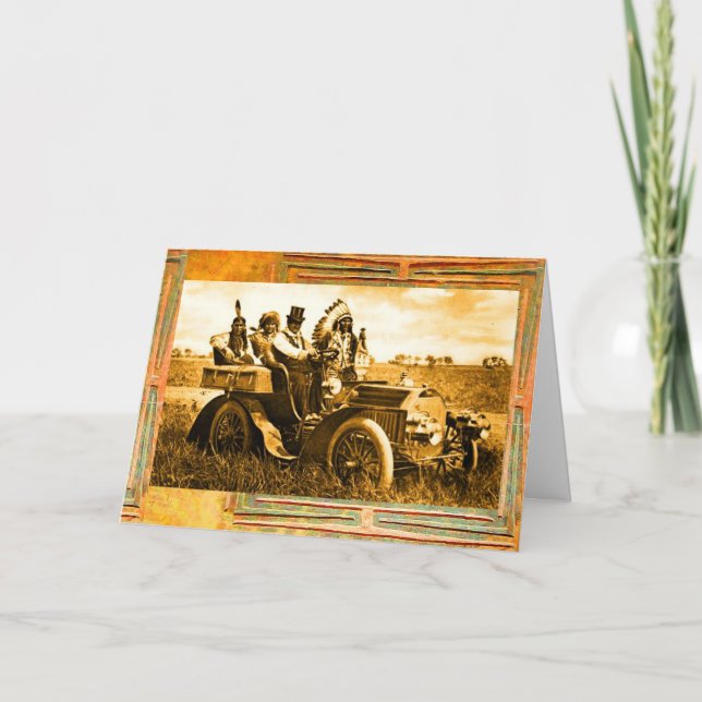 APACHES & GERONIMO DRIVING MOTOR CAR Father's Day Card (Front)