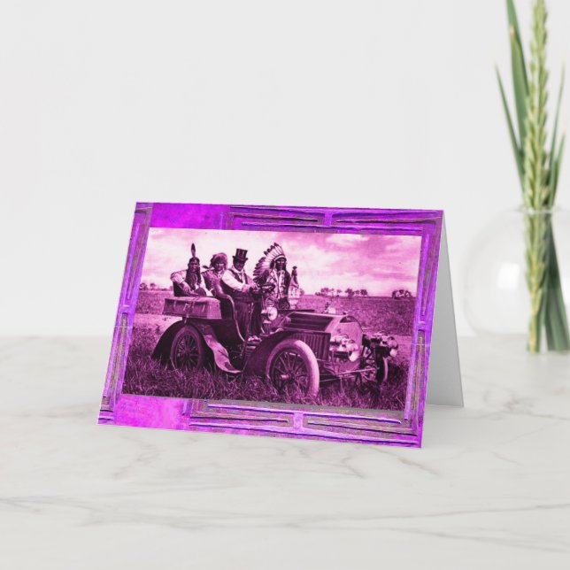 APACHES & GERONIMO DRIVING MOTOR CAR Father's Day Card (Front)