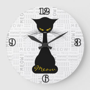 APAL: Black Cat Meow Large Clock
