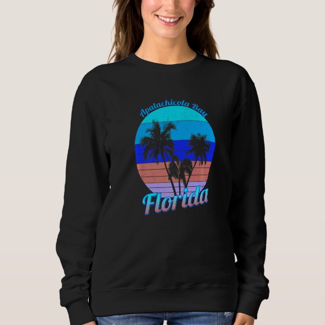 Apalachicola Bay Florida Retro Tropical Palm Trees Sweatshirt (Front)