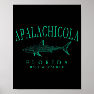 Apalachicola florida shark vintage teal art poster