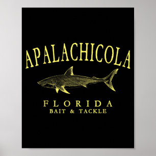 Apalachicola florida shark vintage yellow art poster