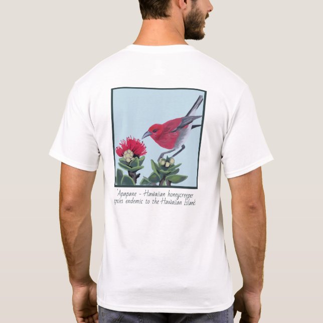 Apapane & Lehua Blossom Hawaii Nature Illustration T-Shirt (Back)