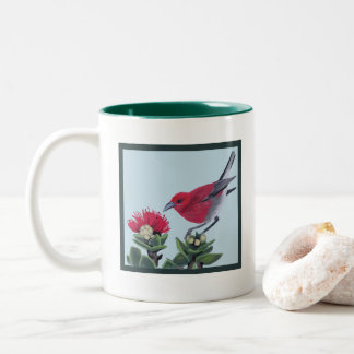 Apapane & Lehua Blossom Hawaii Nature Illustration Two-Tone Coffee Mug