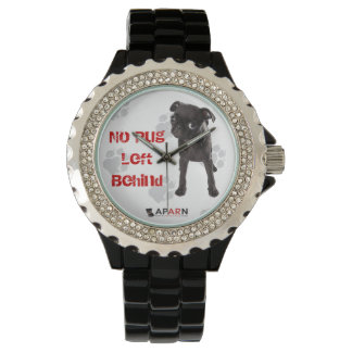 APARN "No Pug Left Behind" Rhinestone Watch, Black Watch