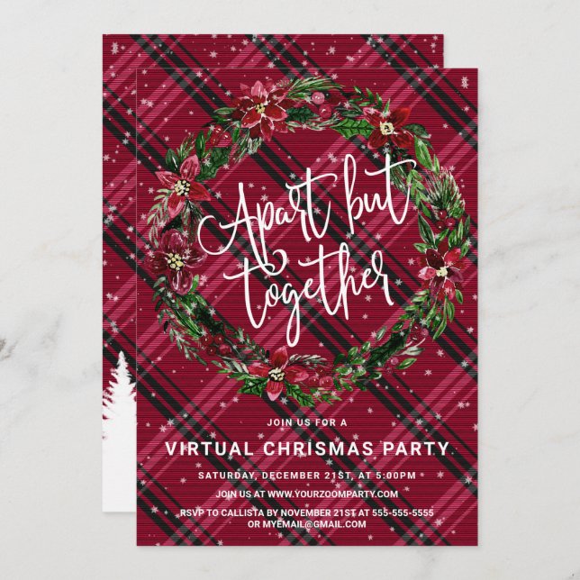 Apart But Together Floral Wreath Flannel Christmas Invitation (Front/Back)