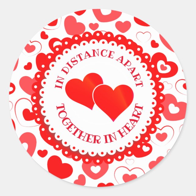 Apart but Together in Heart Custom Text Classic Round Sticker (Front)
