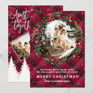 Apart But Together Wreath Flannel Photo Christmas Invitation