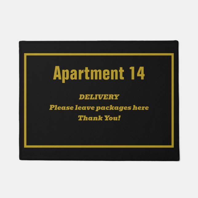 Apartment number  for delivery black and gold doormat (Front)