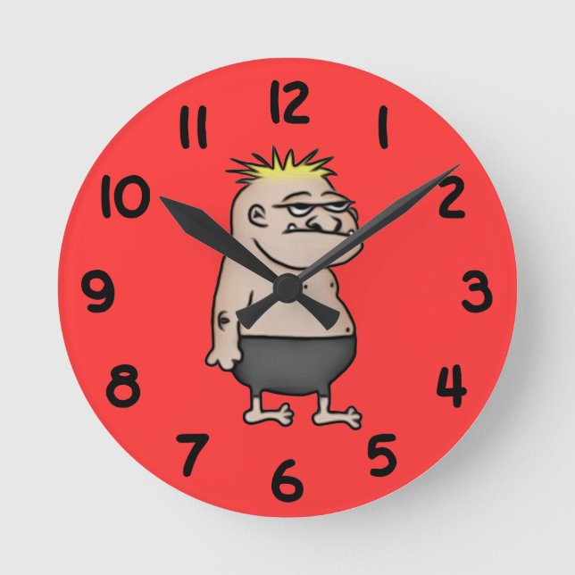 Apathetic Cartoon Guy Round Clock (Front)
