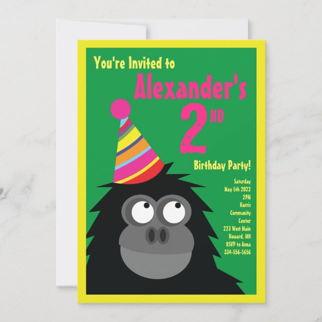 Ape Animal Kid's Birthday Party Invitations (Front)