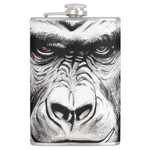 Ape Monkey Wild Nature Illustration Line Epic Art Hip Flask