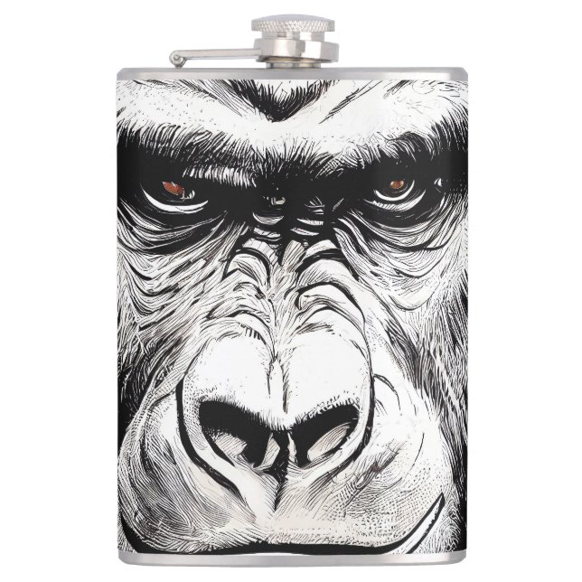 Ape Monkey Wild Nature Illustration Line Epic Art Hip Flask (Front)