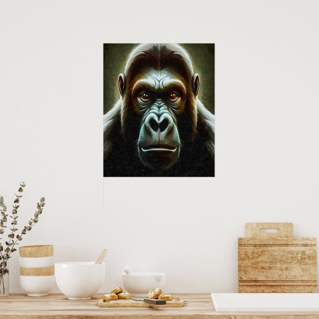 Ape Mountain Gorilla Fun Face Character Portrait Poster (Kitchen)