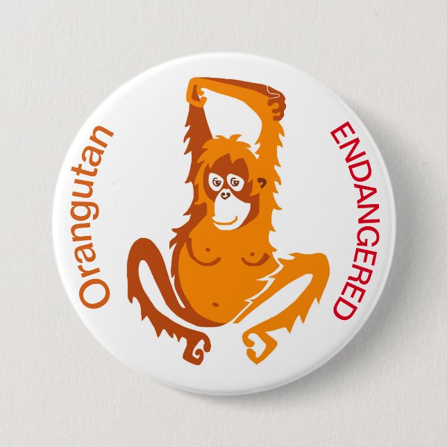 Ape - ORANGUTAN Endangered animal - wildlife 7.5 Cm Round Badge (Front)