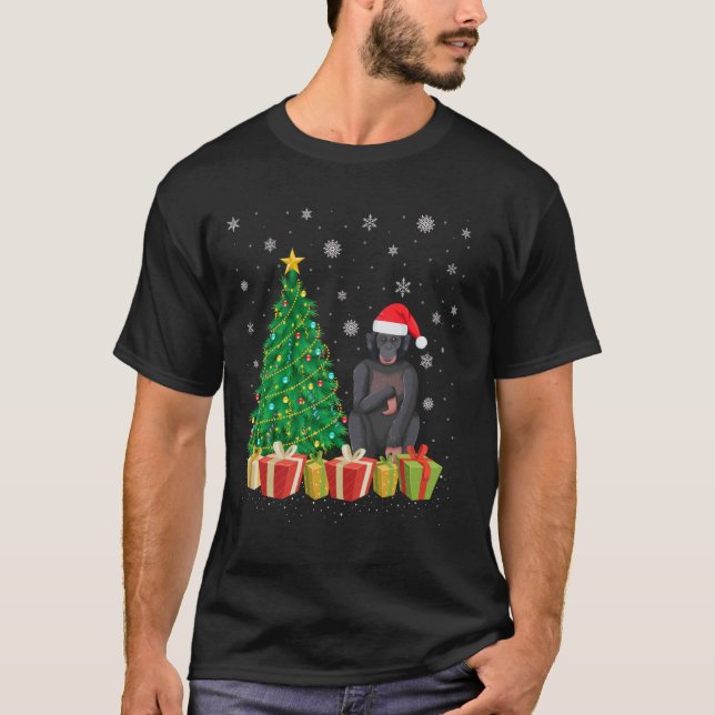 Ape Xmas Tree Lighting Santa Hat Ape Christmas T-Shirt (Front)