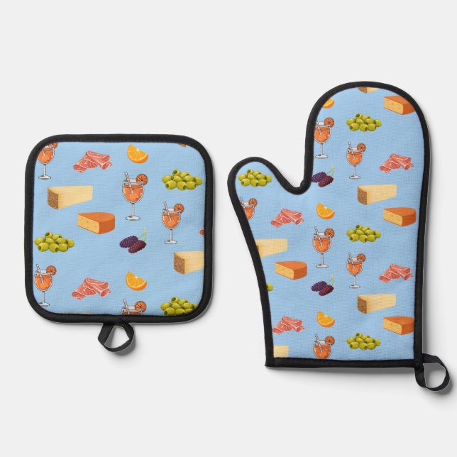 Aperol and Cheese Pattern Oven Mitt & Pot Holder Set (Front)