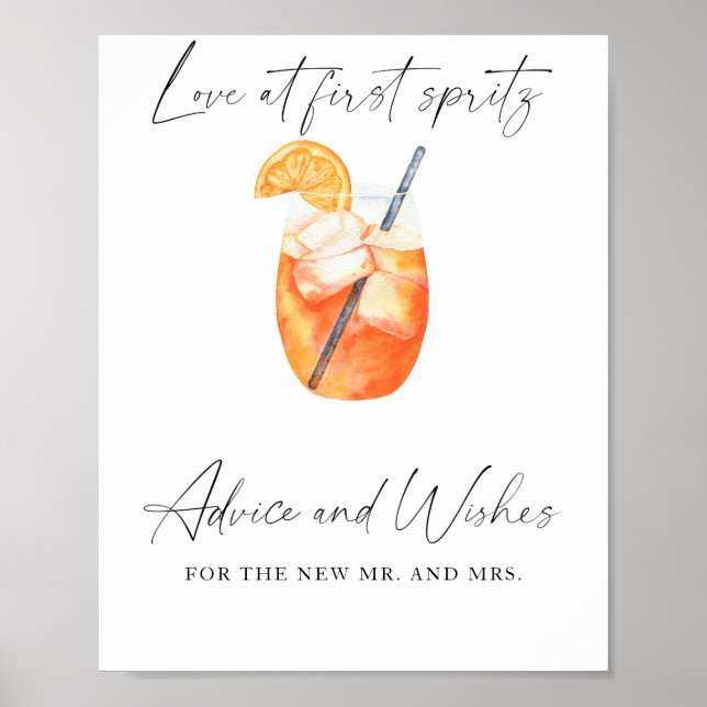 Aperol cocktail bridal shower - advice and wishes poster (Front)
