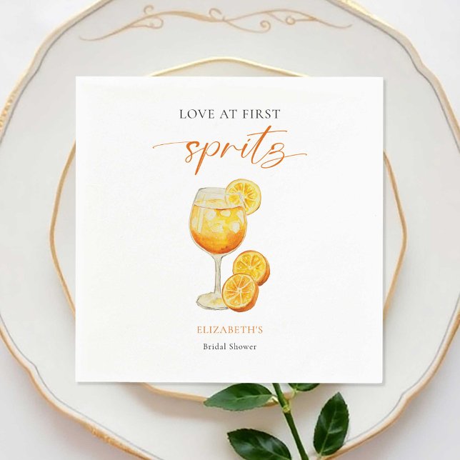 Aperol Love at First Spritz Orange Bridal Shower Napkin (Creator Uploaded)