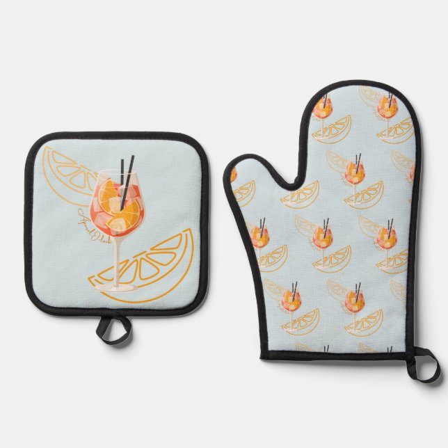 Aperol O'Clock Oven Mitt & Pot Holder Set (Front)