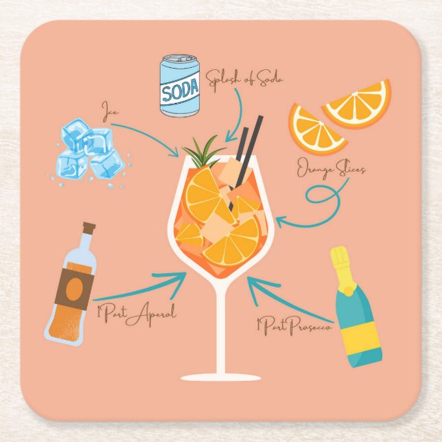 Aperol Recipe Square Paper Coaster (Front)