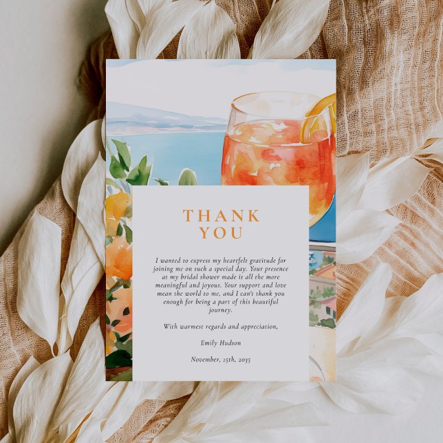 Aperol Spritz Amalfi Italy Bridal Shower Thank You Card (Creator Uploaded)