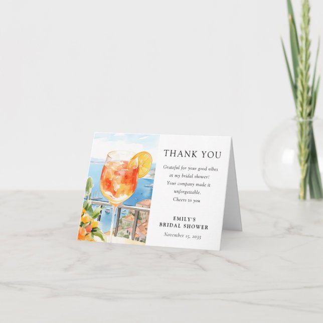 Aperol Spritz Amalfi Italy Bridal Shower Thank You Card (Front)