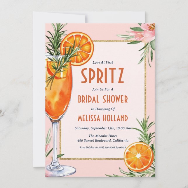 aperol spritz bridal shower invitations (Front)