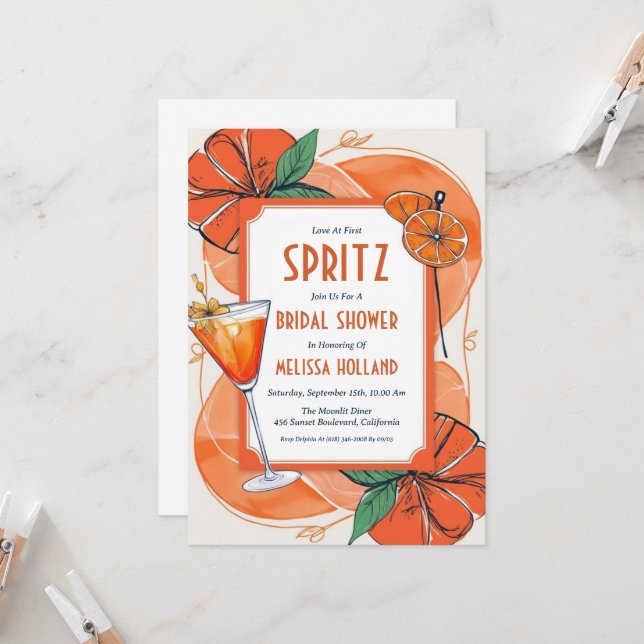 aperol spritz bridal shower invitations (Front/Back In Situ)